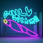 "Chill With Me" Neon Sign – blue and purple LED light for room decor, aesthetic mood lighting for bedroom, lounge, meditation area, or gaming setup
