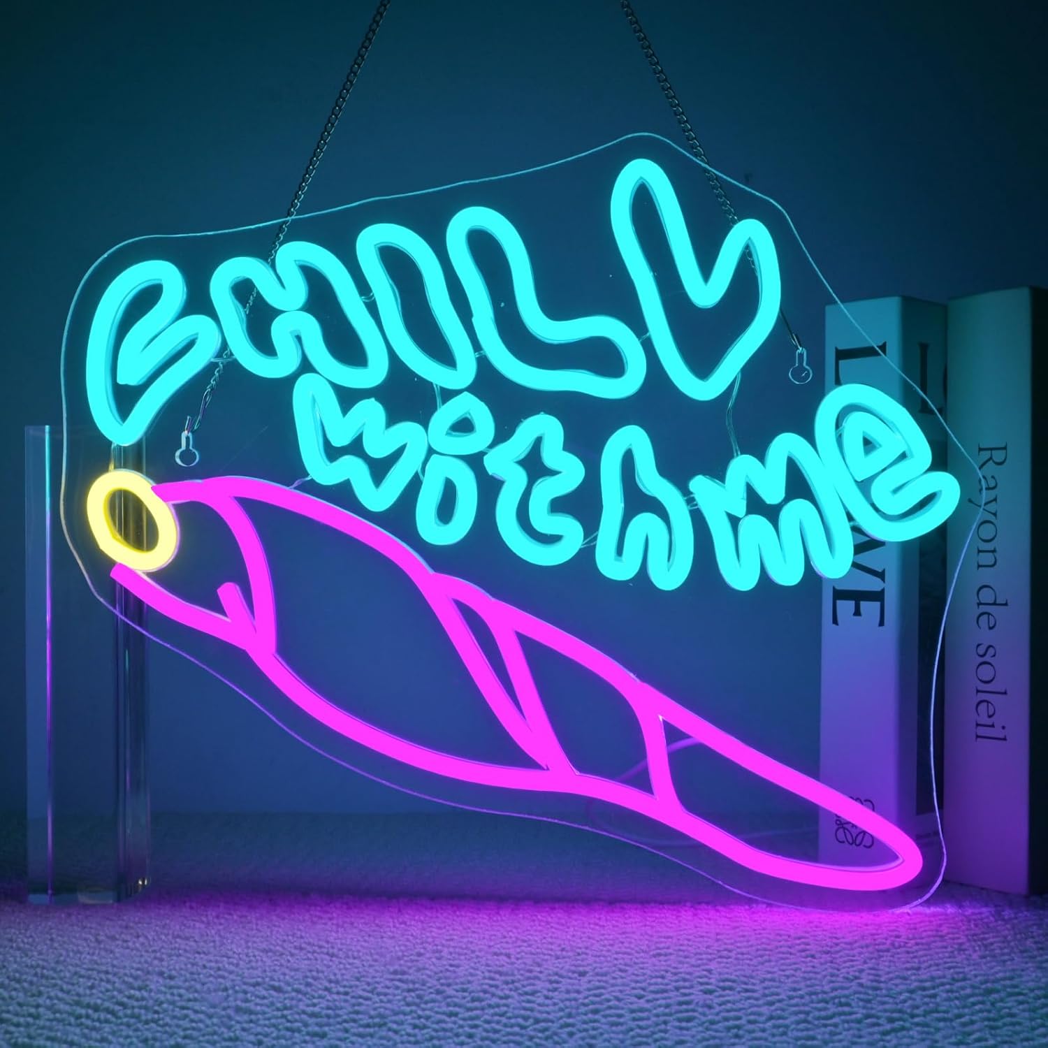 "Chill With Me" Neon Sign – blue and purple LED light for room decor, aesthetic mood lighting for bedroom, lounge, meditation area, or gaming setup