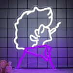 Small anime cowboy neon sign—USB-powered LED light with adjustable brightness for bedroom, gamer setup, or anime decor.