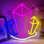 Crystal Neon Sign featuring colorful LED crystals and sparkling stars, USB powered for enchanting bedroom, boutique, or tarot room decor—perfect mystical gift for crystal lovers.