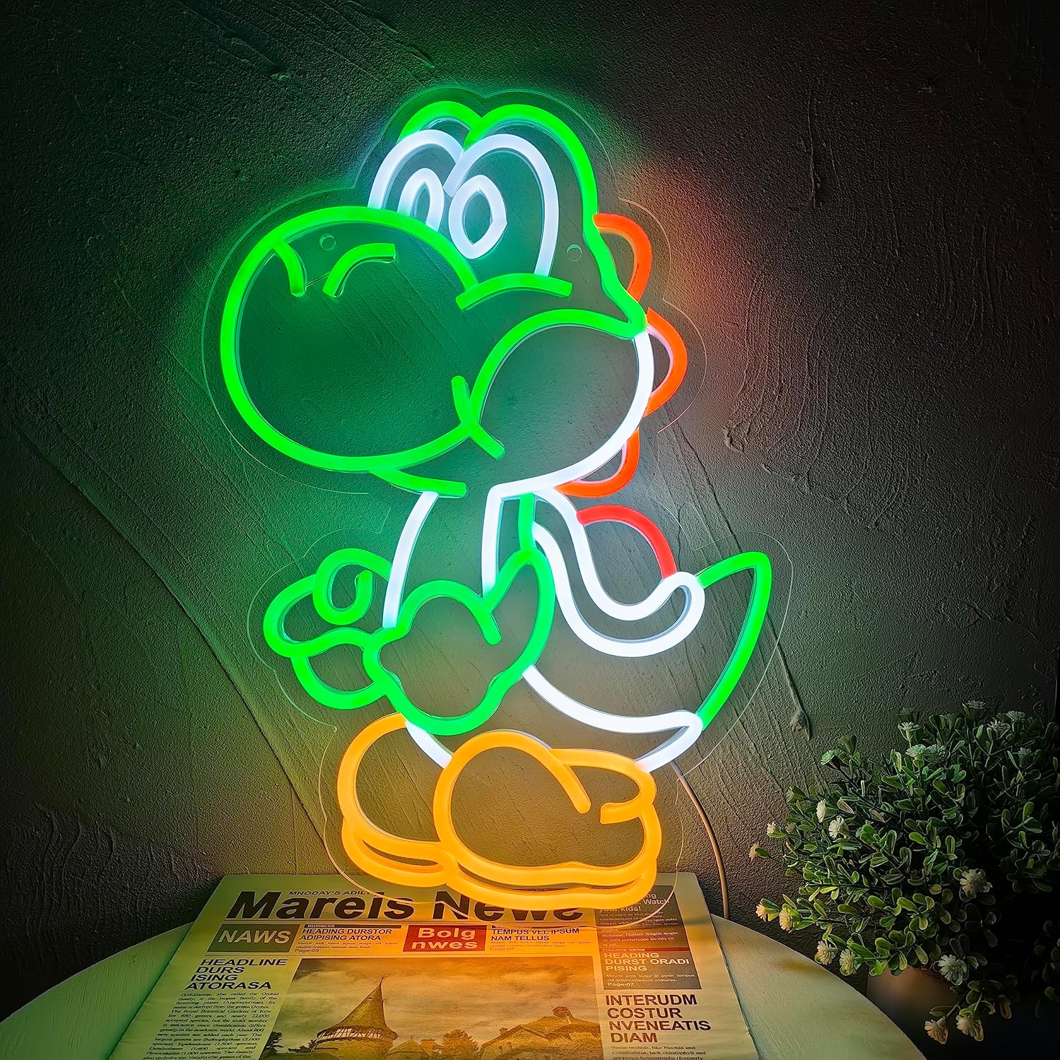 16.93x12.4-inch dinosaur-themed anime neon sign—LED wall light for Mario fans, kids’ rooms, and game room decor.