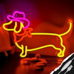 "Dachshund in cowboy hat LED neon sign – cute pet-themed wall decor for dog lovers' bedrooms, pet shops, or parties. Dimmable & shatterproof."