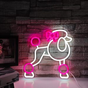 Cute Poodle Dog Neon Sign – Pink LED Animal Light for Wall Decor in Bedroom, Kids Room, or Pet Shop | Fun Neon Light Gift for Dog Lovers, Girls, and Boys