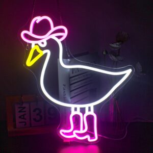 Cowboy Duck Neon Sign, Duck Neon Signs Cowgirl Boots Neon Signs for Wall Decor, USB Connectivity Pink LED Signs for Bedroom, Living Room, Kids Room, Home Bar, Birthday Party