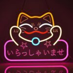 Welcome Fortune Cat Neon Sign – 12.6" x 16.1", vibrant maneki-neko design LED wall light for shops, salons, restaurants, and good luck décor.