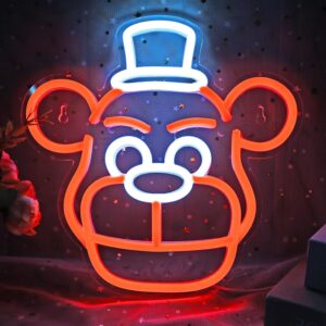 Cute Five Nights Bear Neon Sign – Orange USB-Powered Anime LED Light for Wall Decor in Bedroom, Kids Room, Birthday or Festival Decorations | 11.8" x 11.8"