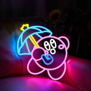 "Kirby anime LED neon sign — 16.1 x 12.8 inch USB-powered wall light for game rooms, kids’ bedrooms, or gifts. Dimmable & energy-efficient."
