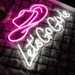 Let’s Go Girls Neon Sign – Pink and White Cowboy Hat LED Light for Wall Decor, Dimmable USB Neon Sign for Bedroom, Bar, Western Parties, Christmas & Birthday Gifts