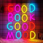 Good Book Good Mood Neon Sign, USB Powered Dimmable LED Light for Kids Room, Classroom, Library, or Reading Corner Decor, 15.75 x 12.6 Inches