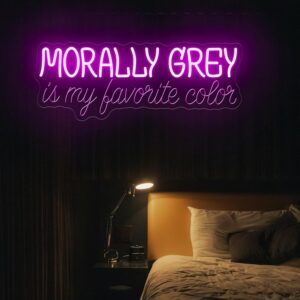 Morally Grey Is My Favorite Color Neon Sign, Pink Aesthetic LED Light for Book Lovers, Fantasy Room Decor for Bedroom, Bookshelf, or Reading Corner