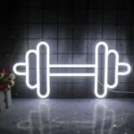 Gym Neon Sign – Barbell/Dumbbell Shaped White LED Neon Light for Fitness Room, Gym Decor, Sports Club, Teen Bedroom, or Game Room Wall Decoration