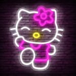 "Hello Kitty LED neon sign (14.7’’x12.5’’) — pink kawaii wall decor for girls’ rooms, birthdays, or Christmas gifts. Dimmable & USB-powered."