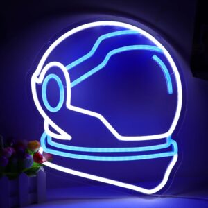 12x14-inch astronaut helmet neon sign with USB power—fun space-themed wall light for kids’ bedrooms or play areas.