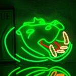 Green hippopotamus head LED neon sign, perfect for kids’ rooms or fun wall décor, USB-powered with dimmable brightness.