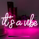 7.5x16.2-inch “It’s a Vibe” neon sign—modern LED wall light for aesthetic bedrooms, parties, or chill zones.