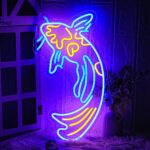 Koi Fish Neon Sign – Japanese Blue and Yellow LED Wall Light for Bar, Office, Fish Room, Kitchen, or Koi Pond Decor | 17"x9.5" USB-Powered Dimmable Neon Light with Switch
