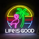 LIFE IS GOOD Cocktail Neon Sign – Colorful LED Wall Light with Cocktail Glass Design for Bedroom, Bar, Party, and Lounge Decor, USB Powered, Dimmable Neon Sign for Positive Vibes and Fun Atmosphere