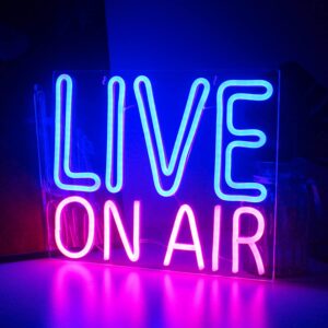 Live On Air LED neon sign with USB connectivity, perfect for wall decor in broadcasting rooms, bedrooms, bars, or clubs.
