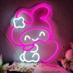 "Sanrio Melody anime LED neon sign – cute kawaii wall decor for bedrooms, game rooms, or gifts for teens and anime lovers."