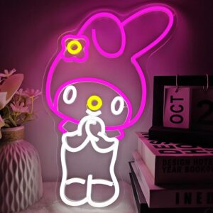 Melody Neon Sign – Cute Japanese Anime LED Wall Light, Dimmable Pink Light-Up Sign for Bedroom, Game Room, or Living Room Decor | Adorable Gift for Kids and Anime Lovers