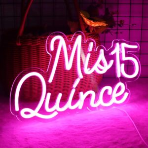 Mis 15 Quinceañera Neon Sign – Pink LED Wall Light for Bedroom, Party, or Event Decor | Dimmable USB Neon Light for Birthday, Christmas, or Quinceañera Gift |