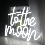 To The Moon Neon Sign – White LED Light Up Letters Sign for Wall Decor, USB Powered Neon Lights for Wedding, Home, Birthday, and Bedroom Decorations