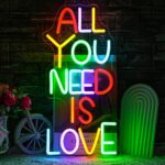 All You Need Is Love Neon Sign – Dimmable Multicolor LED Wall Decor for Classroom, Wedding, Valentine's Day, or Bedroom Art (16.9" x 8.2")