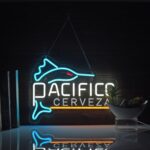 Pacific Beer Bar neon sign featuring swordfish art in vivid LED lights — perfect for man caves, home bars, or beach-themed rooms.