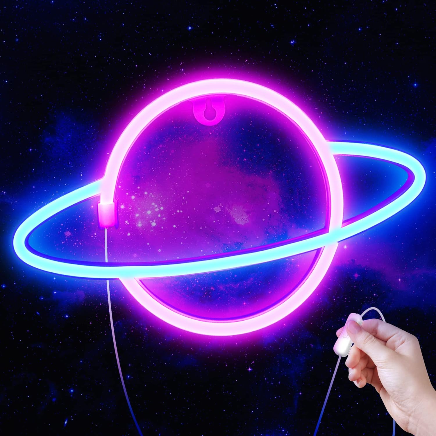 Planet Neon Sign - USB Powered Saturn LED Light - Image 6