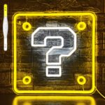9.84-inch Mario Question Block neon sign—retro LED wall light for game rooms, arcades, or Nintendo-themed decor.