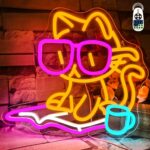 Cute Reading Cat neon sign with soft LED glow. Ideal for cozy bedrooms, reading nooks, or as a fun gift for book and cat lovers.