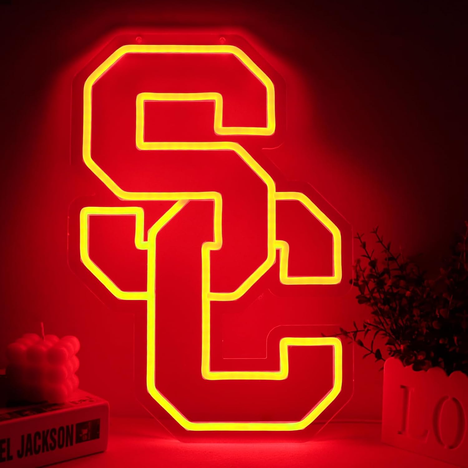 Trojans LED Neon Sign, USB Powered Wall Decor Light for Bedroom, Game Room, Dorm, Office, or Party—Cool Red-Yellow College Spirit Neon Light Gift (16.1 x 11.2 in)