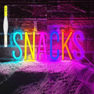 Snacks Neon Sign, Snack Bar Sign for Art Wall Decor, Cake Candy Shop Snack Stall Mancave Coffee Bars, Dimmable USB Powered Colorful Snacks Neon Light Sign