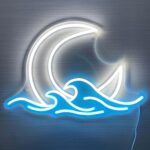 Anime-style moonrise neon sign with wave design, perfect for adding twilight vibes to bedrooms, studios, or wall decor setups.