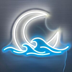 Anime-style moonrise neon sign with wave design, perfect for adding twilight vibes to bedrooms, studios, or wall decor setups.