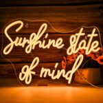 Compact “Sunshine State of Mind” neon sign with warm LED glow. USB powered and perfect for cafes, bedrooms, or relaxing creative spaces.