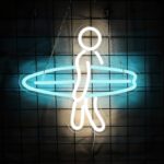 Surfboard-themed LED neon sign glowing in vibrant blue, perfect for surf lovers and beach-style wall decor.