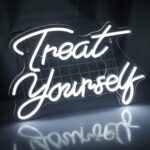 Treat Yourself Neon Signs White LED Sign for Bedroom Wall, Letter Neon Lights Wedding Signs, Neon Room Decor for Birthday Gift, Party, Home Decor, Bar