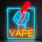 Bright VAPE LED neon sign in bold colors for smoke shop or lounge wall and window decoration, with USB power and mounting chain.