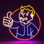 Vault Boy LED neon sign in vibrant blue and yellow glow, perfect for Fallout fans, gaming setups, and man cave decor.