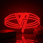 Studio Vibe Neon Light featuring bold red VH letters, perfect for 80s rock fans; ideal for man cave, music studio, or bar décor.