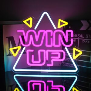 Win Up Neon Sign for Wall Decor – Pink and Blue Gaming LED Neon Lights with Dimmable Switch, USB Powered Neon Night Light for Game Room, Bedroom, or Gamer Gift Decor