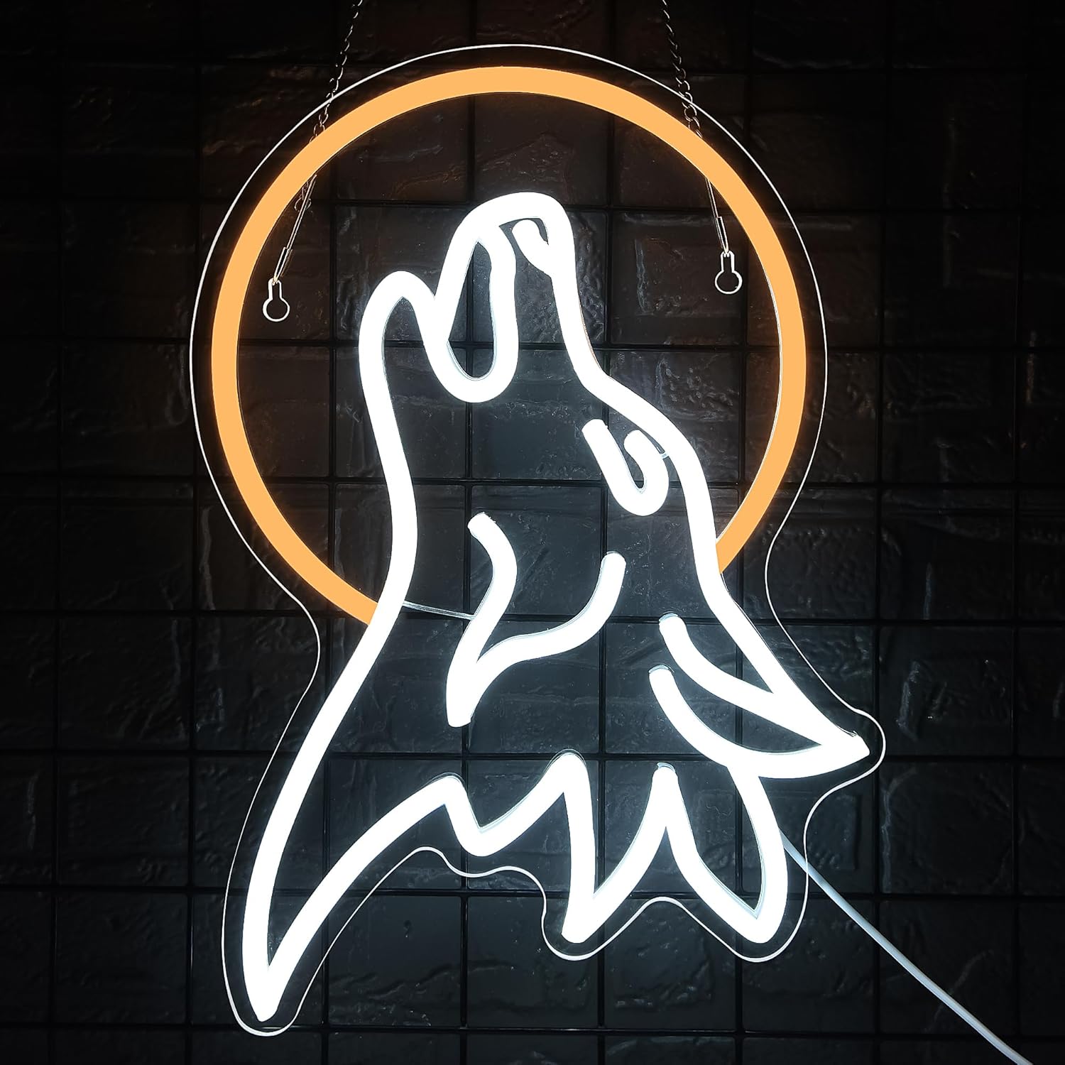 Wolf and full moon neon LED sign with USB power and dimmable lighting—adds a mysterious, wild vibe to bedrooms, gaming rooms, or dorms