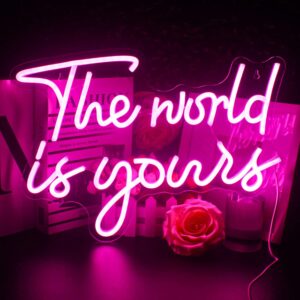 The World Is Yours Neon Sign – Pink LED Neon Light for Wall Decor, USB Powered Motivational Sign for Bedroom, Living Room, Wedding, Engagement Party, or Office Decoration