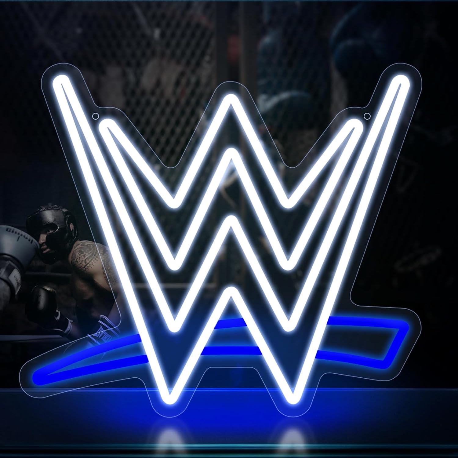 Wrestling Neon Sign – Blue and White LED Wall Light for Game Room, Bedroom, or Party Decor | USB-Powered Night Light for Birthday, Competition, or Celebration Gifts